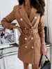 Женские костюмы Blazers 3XL осень и зима с длинным рукавом пояс цветного пальто женщины куртка костюм пиджака офисная леди красочная для женщин