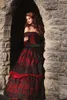 Vintage Gothic Belle Red Black Plus Size Kant Trouwjurken Off Schouder Kant Applique Floor Lengte Trouwjurk Bruidsjurk Vestidos