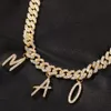 THE BLING KING 9mm Width Cuban Chain With Alphabet Pendant DIY Blue Stones Chain Female Jewelry X0509