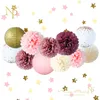 Nicro Nouveau 12 Pcs / Set De Mariage Fête D'anniversaire Décoration DIY Décor Papier Nid D'abeille Boule Lanterne Fleur PomPom # Set45 Y200903