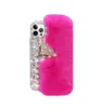 3D Vos Hoofd Fuzzy Diamond Telefoon Gevallen voor iphone Xr XsMax 11 12 13 14 15 Pro Max Warm Pluche pluizige Zachte TPU Cover