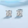 100% Stud Earrings Princess Cut Ear Studs Solid Silver VVS Diamond Earring For Women Men Wedding Jewelry 220125