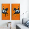 클래식 현대 오렌지 말 경주 캔버스 프린트 페인팅 포스터 쿨 벽 예술 벽 사진 입구 대형 홈 장식 lj2323c