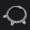 GZW Smycken Butterfly Charm Armband Miami Kubansk Länk Armband Iced Out Cubic Zirconia Armbands Hip Hop Kedjor Födelsedaggåvor för kvinnor