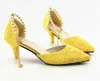 Mulheres vestido sapatos novo limão amarelo apontado diamante sapato de casamento, sandálias de cristal, broca de água, banquete