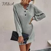 Casual Dresses FSDA Autumn Winter Long Sleeve Sweater Dress Women Gray Loose V Neck Mini Black Warm Knit Shorts