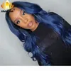 Transparent Dark Blue Body Wave Wigs Pre Plucked Lace Front Human Hair Wigs Ombre Colored Lace Part Wig For Black Women6327265