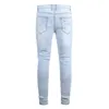 Heren jeans mannelijke casual trend broek wassen mannen gescheurd stretch gecoat licht kleur multi-holes voeten slim fit hommes cowboy broek1