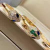 BUIGARI ヘビバングル高品質 18K ゴールドメッキ天然宝石マラカイトホワイトヒョウモンジュエリー女性用バングルブレスレット高級デザイナープレミアムギフト