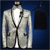 Мужские костюмы Blazers Brand Fashion Men Men Gold Silver Yellow Blazer Slim Wedmed Suit Male Groom Twinkle Sever Prom Tuxe235H