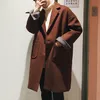 IEFB / 패션 남자 두꺼운 따뜻한 혼합 코트 모직 overcoat 가을 겨울 느슨한 롱 코트 컬러 블록 패치 워크 대형 대형 201223