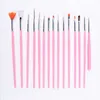 15 PCS Professional Gel Binchehes 15 Tamanhos Tamanhos Brush Acrílico Canecas Pens de madeira Dotting Desenho de pincel Set9311296