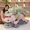 Fuzzy Crocodile Plush Toy Super Soft Floor Animal Pillow 63145cm Green Pink Grey Brown Plushie with Zipper for Children LJ2011267788191