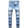 Men's Jeans Mens Design Fashion Panelled Biker Skinny Distressed Light Blue Denim Pants Drop Wholesale Stock
