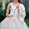 NEWEST Shiny Criss Cross Backless Pageant Birthday Gowns with Beaded Rhinestone Short Sleeves Flower Girls' Dresses for Weddings