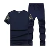 Sommar Herr Sport Träningsoverall tryckt Slim Cool Kortärmad T-shirt med joggingbyxor Casual kostym