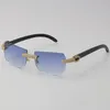 2022 Nouveau modèle de lunettes de soleil en diamant micro-pavé Original noir corne de buffle sans monture véritable lunettes de soleil naturelles 18 carats or c décoration mâle femelle Uv 400 lentille