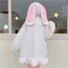 Cute orelhas Faux pele peluche casaco mulheres inverno lolita kawaii plush jaqueta com capuz feminino branco casaco branco casaco macio outerwear