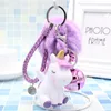 26 färger Unicorn Pom Keychain Pendant Cute Pompom Artificial Rabbit Fur Ball Key Chain Bag med läder sladd Bell Keychain