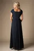 Navy Blue Long Chiffon Modest Bridesmaid Dresses With Cap Sleeves Long Floor A-line Wedding Party Dresses Maids of Honor Dresses