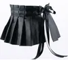 Fashion Spring Automne Femmes Noir Élégant Plissant Soft Soft En Cuir Large Ceinture Self Cravate Embrayage Jupe de ceinture Péplum Taille Ceinture Y200501