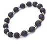 Bracelets en lave naturelle pour hommes, entretoise de couleur or, perles noires mélangées, pierre volcanique de 8mm, bijoux énergétiques
