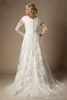 Ivory A-line Vintage Lace Appliques Modest Wedding Dresses With Long Sleeves V Neck Buttons Sleeves Long Bridal Gowns Custom Made