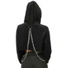 Women Hoodies Sexy Gothic Punk Chain Crop Top Hooded Pullover Moletom Sweatshirt Cosplay Casual Tops Plus Size Casual Streetwear LJ201103