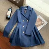 Robes décontractées Femmes Double boutonnage Col à revers cranté Blazer Robe Costumes Solide Chic Élégant Plissé A-Ligne Mini 2021 Printemps F313y