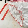 Silk Satin Ruffle Panties Sexy Lace-up Underwear Briefs Solid Color Low Rise Breathable Underpants Female Lingerie2352