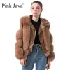 ピンクジャワQC20109到着女性冬のコート本物の毛皮のジャケットレザージャケット純正シープスキンの高級服211220