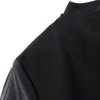 Män PU Läder Sleeve Woolen Varsity Baseball Jacket Stand Krage Svart Prepppy Japan Stil Man Ytterkläder Höst LJ201013
