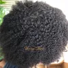 kinky curly Afro Hair Mens Wig PU Toupee Jet Black Peruvian Virgin Remy Human Hair Replacement for Black Men