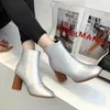 Rimocy Winter Silk Leather Ankle Boots for Women Fashion Zipper Round High Heels Purple Boots Woman Plus Size Ladies Shoes 201031