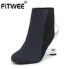 Fitwee Fashion Women Echte Leather Hoge Heel Boots Mixed Color Ankle Boots Strange Heel Shoes Brand Schoenen Grootte 34-391