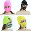 Winter Beanies Caps With Face Mask Sport Knit Crystal Party Hats Thicken Warm Casual Butterfly Print Skull Caps Masks EEB4258