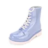 Women Rain Boots Waterproof Short Shoes Women Martin Boots Cartoon Appliques with Lace Up Casual Shoes Ankle Boots PVC 201104