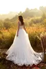 Ny Plus Storlek En Linje Bröllopsklänningar Spaghetti Straps Lace Appliques Beach Bridal Gowns Anpassad Öppna Back Sweep Train Bröllopsklänning