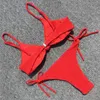Costume da bagno a pieghe Costume da bagno donna sexy bikini Sling Costume da bagno regolabile con fasciatura all'americana Costume da bagno rosso solido imbottito Costumi da bagno T200508