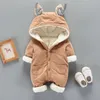 Sueur Nouveau-né Hiver Jumpsuit Animal Oreille Bébé Vêtements D'hiver Enfants Chaud Barboteuses Manteau Bébé Garçons Filles Snowsuit Infant Salopette LJ201007