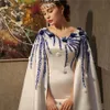 Elegante Arabische witte zeemeermin lange formele avondjurken cape mouwen appliques bloemen kant ronde hals prom dress vrouwen formele gebeurteniskleding