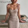 Missychilli Tweed Office Use Lace Up Dress Rink Buttons Elegant BodyCon Summer Mulheres Vestido Sexy Party sem alças Vestido curto T20072984433