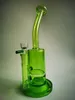 Vintage 10inch Heady Original Green Glass Bong Water smoking hookah pipe 14mm Joint Bubbler honeycomb Perc Oil Dab Rigs can put customer logo