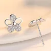 Pendientes de tuerca de Plata de Ley 925, joyería de moda para mujer de alta calidad, pendientes simples de circón de cristal con hoja de ciruela