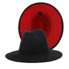 Lady Filz Fedora Hüte Mode Patchwork breite Krempe Kappen Unisex Trilby Chapeau für Männer Frauen Rot Schwarz 20206777461