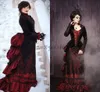 Vestidos de noche formales negros y rojo oscuro gótico vintage Mangas largas Volantes Corsé fruncido Vestidos de fiesta Mascarada victoriana medieval Vestido para ocasiones especiales