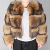 Jaqueta de estilo de inverno maomaokong feminino jaqueta de pele de raccoon real de alta qualidade casaco de peles redondo pescoço quente 201214