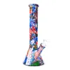 10 "Bécher En Verre Bong Dab Plate-Forme Pétrolière 4mm d'épaisseur Couleur Narguilés Impression Conduites D'eau Recycleur Bubbler tuyau de fumée