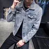 Denim jacka män motorcyle jackor hål retro denim coat streetwear hip humle bombant jacka cowboy herrar jean chaqueta hombrre