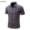 2020 Marca de Primavera Men's Camisa de Negócios Slim Fit Manga Curta Casual Camisas Sólidas Quick-seco Respirável Roupas Masculinas EUR Tamanho 3xL LJ200925